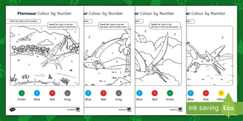 Pterodactyl Colour by Number Pages (teacher made) - Twinkl