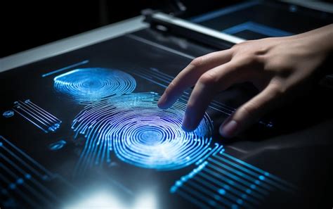Ein Computer identifiziert und misst den Fingerabdruck auf der ...