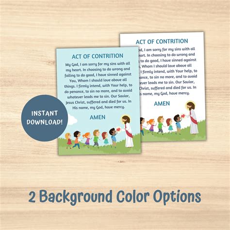 Act of Contrition Poster Prayer for Kids, Reconciliation Catholic ...