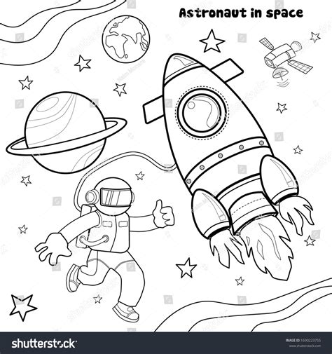 Coloring Pages Kids Astronaut Space Black Stock Vector (Royalty Free ...