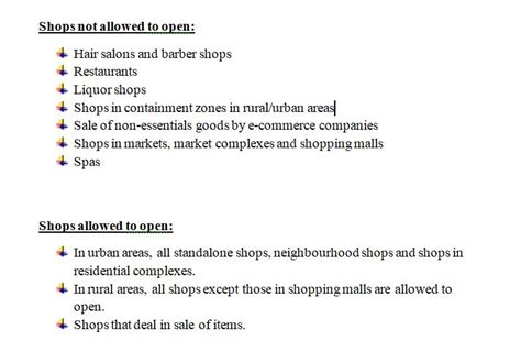 Liquor shops, salons, shops in containment zones, malls, market ...