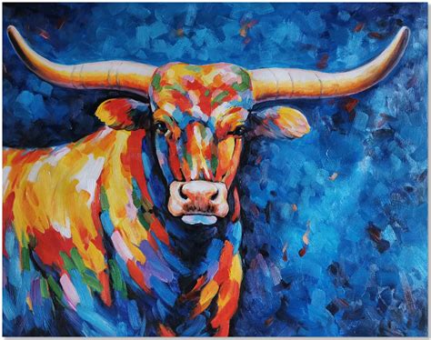 Hand Painted Impressionist Texas Longhorn Painting On Canvas | Etsy
