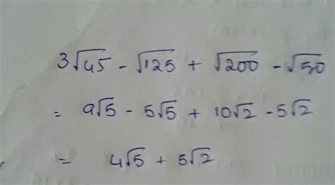 simplify 3 root 45 -root 125 + root 200 - root 50 - Brainly.in