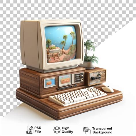 Premium PSD | 3d old vintage computer on transparent background