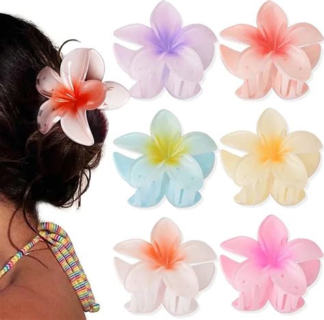 Amazon.com : 6Pack Plumeria Flower Hair Clips for Women - Gradient Big ...