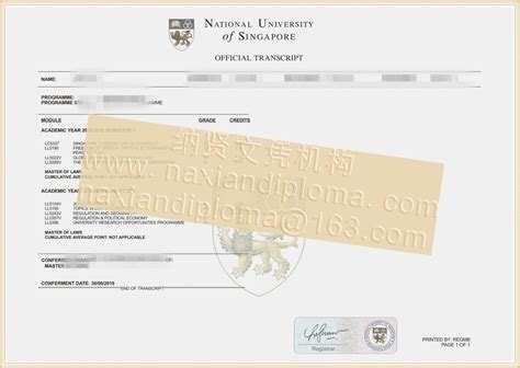 新加坡国立大学成绩单电子档，新加坡NUS文凭证书模板 - 纳贤文凭机构