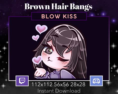Chibi Girl Blow Kiss Love Emote, Twitch, Discord, Stream, Brown Hair ...