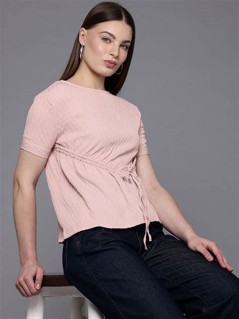 Freehand Pink The Indian Garage Co Women Relaxed Fit Textured Ruched T ...