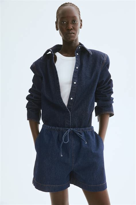 Denim drawstring shorts - Dark denim blue - Ladies | H&M IN