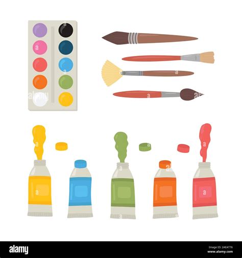 Painting tools elements cartoon colorful vector set. Art supplies paint ...