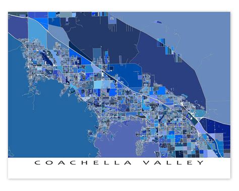 Coachella Valley California Map Wall Art Print Poster, Blue Geometric ...