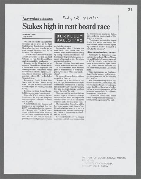 [Berkeley, Calif. election, 1990 (Nov. 6), Rent Stabilization Board ...