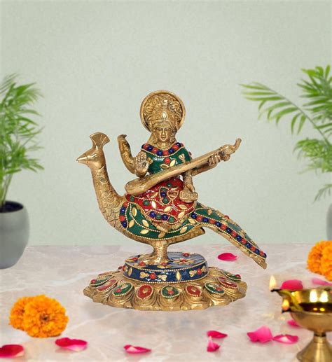 Brass Goddess Saraswati Sitting On Swan Devi of Study Maa Saraswati fo ...