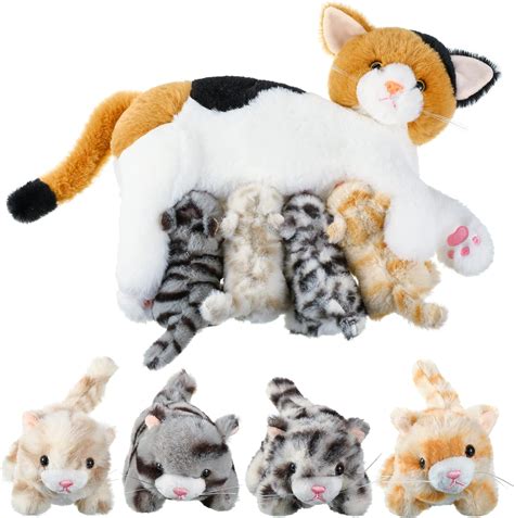 Nurturing Cat Stuffed Animal with Plush Kittens, Cat Baby Stuffed ...