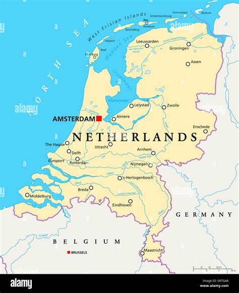 Netherlands Political Map with capital Amsterdam, national borders ...