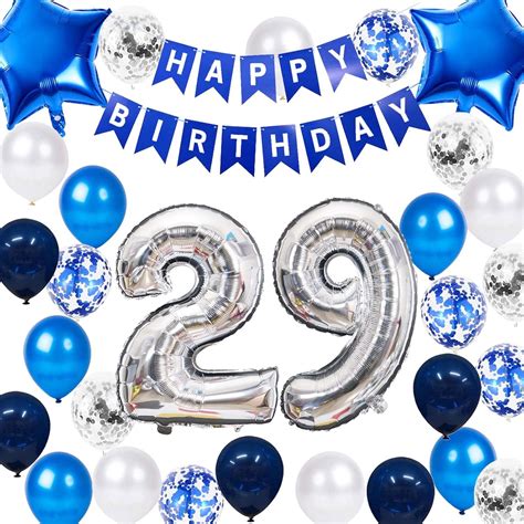 Amazon.com: 29th Birthday Party Decoration Blue for Him, Happy Birthday ...