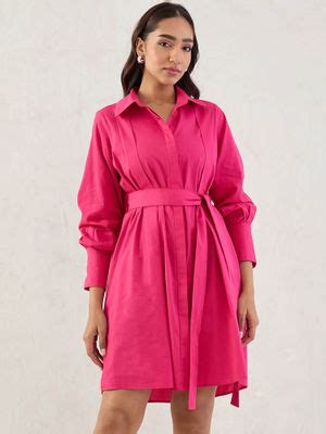 Buy Femmella Hot Pink Poplin Pleated Mini Dress (S) Online