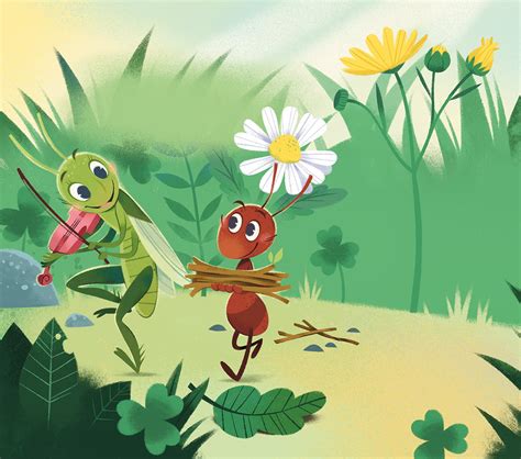 Cartoon Grasshopper And Ant