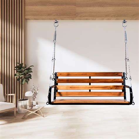 VACHHETA NARESH FURNITURE Metal and Teak Wood Patio Swing Chair, Seat ...