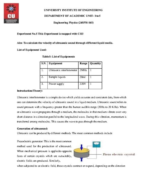 SPH-141 Engineering Physics Experiment 2: Measuring Ultrasonic Velocity ...