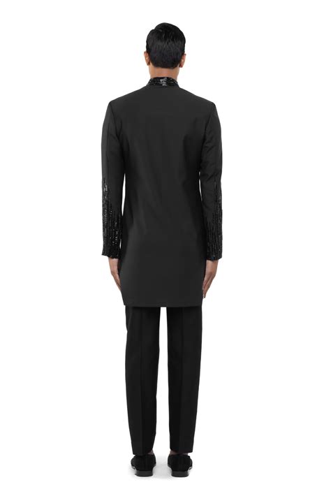 Green Worsted Wool Embroidered Sleeves Sherwani Set - SDS | KUSHAL SHAH