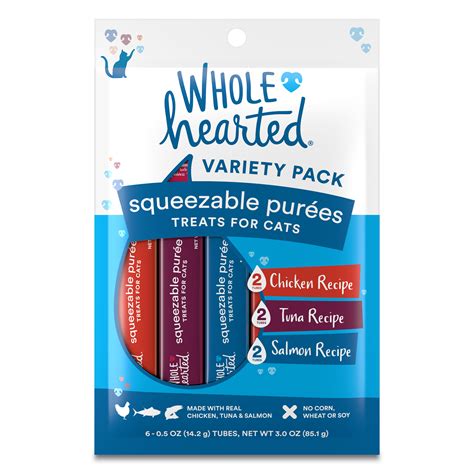 Whole Hearted Squeezable Puree Cat Treat Variety Pack, 0.5 oz., Count ...