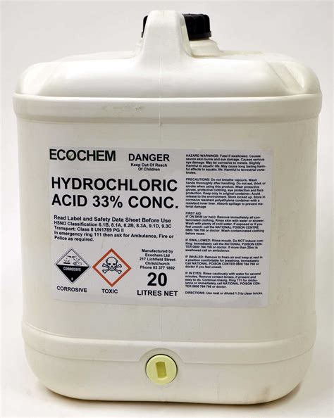 Hydrochloric Acid - Concentrated 33% w/w - Ecochem Limited