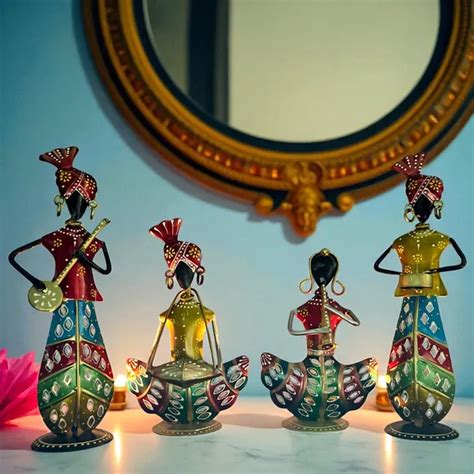 Handicrafy Metal Standing musician set of Four /Tea Light Musician ...