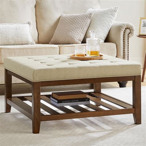 Amazon.com: Busaurus Square Ottoman Coffee Table with Storage, Button ...