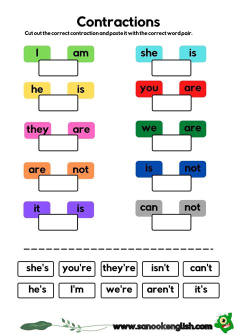 English Contractions Worksheets