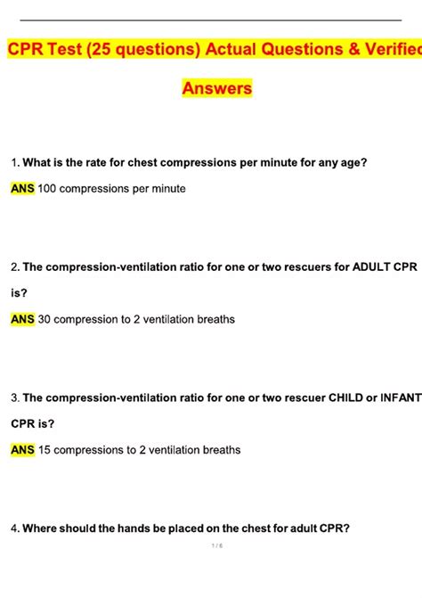 CPR Test (25 questions) (Latest 2025 / 2026 Update) Questions and ...