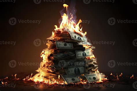Inflation or burning money concept with pile of dollar bills on fire ...