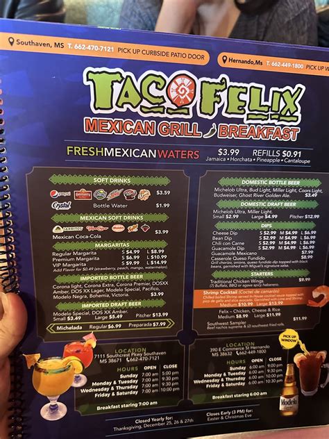 Menu at TACO FELIX 2 restaurant, Southaven