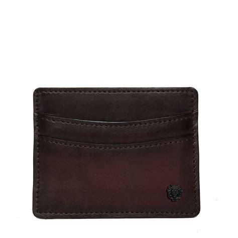 Dark Brown Hand Painted Leather with Gun Metal Lion Unisex Card Holder