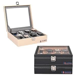 Kuber Industries Pack of 3 Premium Faux Leather 8 Slots Wrist Watch ...