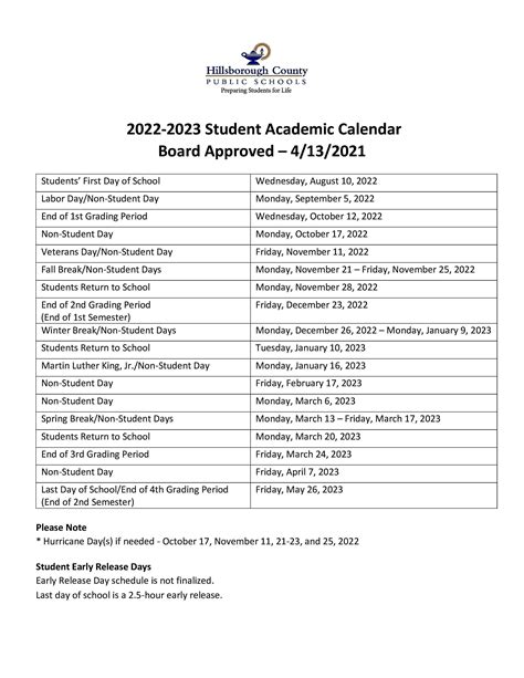 2022-23 Hillsborough County Public School Calendar Highlights | Tampa ...