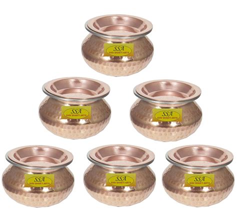 Buy SHIV SHAKTI ARTS Handmade Set of 6 Pure Copper Mughlai Handi with ...