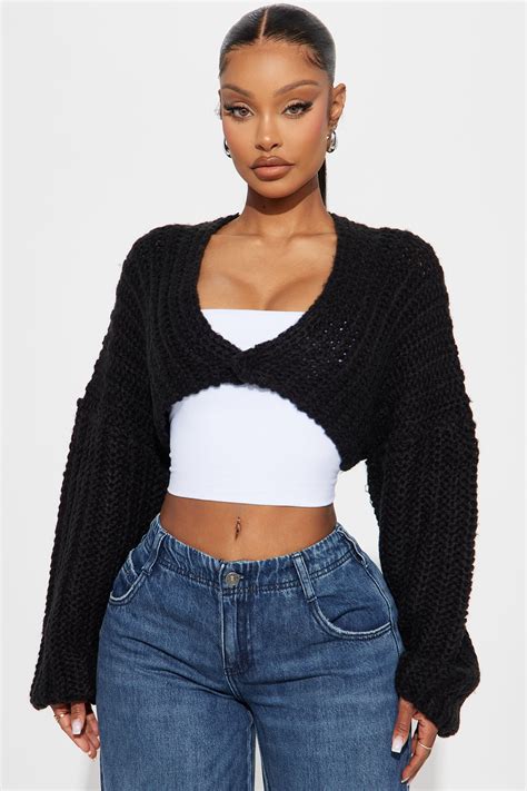 Dream State Chunky Knit Cropped Cardigan Sweater - Black | Fashion Nova