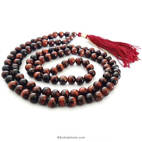 Natural Red Tiger Eye Stone 108 Prayer Beads Mala by Rudraksham.com