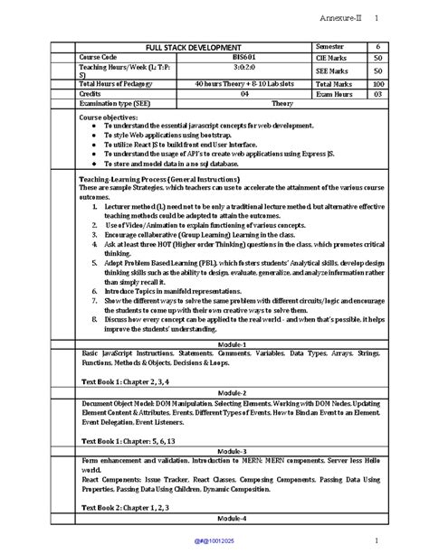 Full Stack Development Syllabus - BIS601 (Semester 6) - Studocu