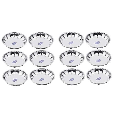 Buy Sharda Metals Stainless Steel Fancy Plates Dishes, Silver - Set of ...