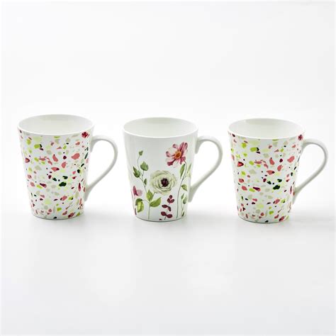 Buy Mandarin Begonaia Set of 3 Bone China Printed Milk Mugs - 340ml ...