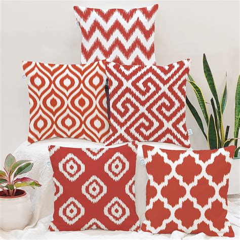 Buy STITCHNEST Poly Cotton 5 Piece Cushion Cover 12 x 12 Inch, Red ...