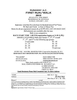 Fillable Online rtf walkrun form Fax Email Print - pdfFiller