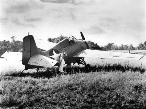 Grumman F4F 3 Wildcat with undercarriage problem Henderson Field ...