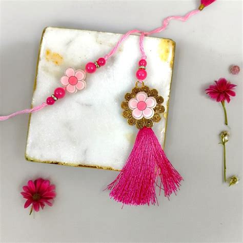 Send Pink Bliss Tassel Rakhi Duo Online