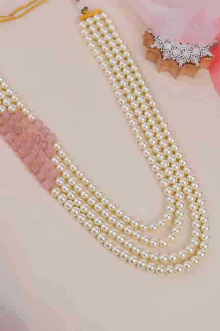 Buy Pink Abstract Pearl Layered Mala For Men by Riana Jewellery Online ...