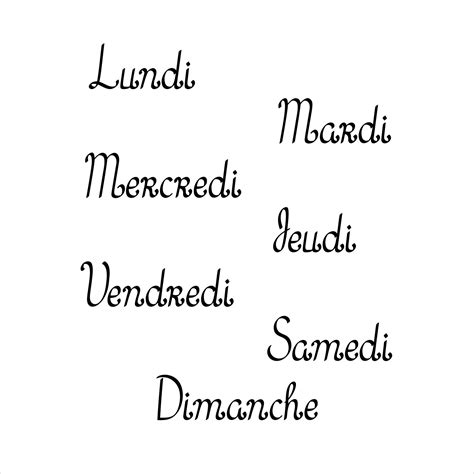 Days of the week Monday, Tuesday, Wednesday, Thursday, Friday, Saturday ...