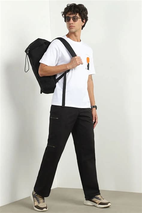 Shop Straight Fit Cargo Trousers | Zipper Woven Cargo Pants | Nobero