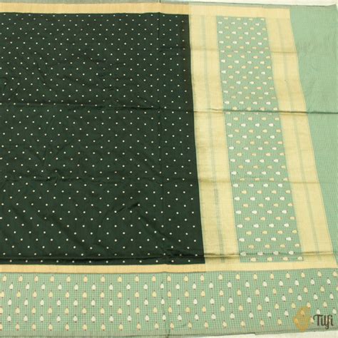 Dark Green Pure Katan Silk Banarasi Handloom Saree - Tilfi